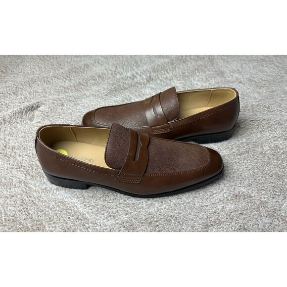 Calvin Klein Junberg Brown Leather Penny Loafers Men\'s Dress Shoes NWOB main image 7